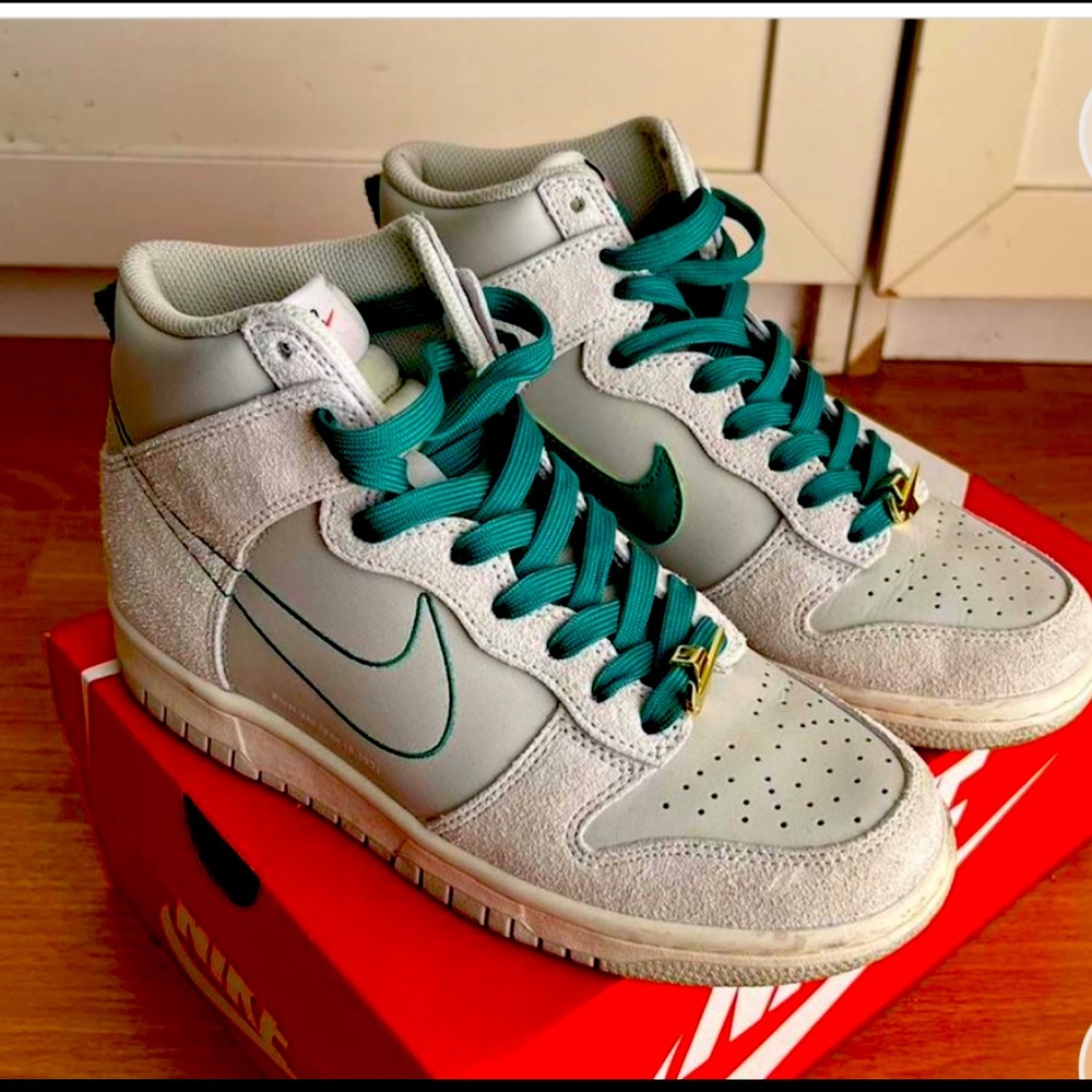 Teal and Gray Nike Shoes